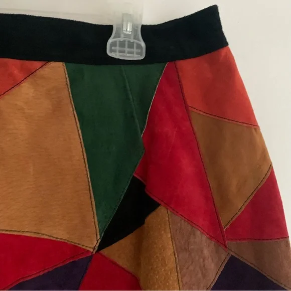 Vintage 1980s multicoloured leather patchwork mini size 14 - Picture 2 of 9
